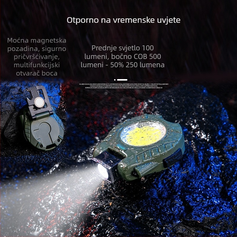 LED kapica s klipsom, kompaktna višenamjenska svjetiljka s 5W LED, 500 mAh baterija, ručno generiranje energije, uklj. punjač, domet do 100 m