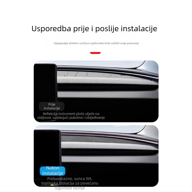 Tesla Model 3/Y Obnovljeno izdanje: anti-glare podložak za instrument ploču, umjetna dlaka, sjenilo za središnju konzolu, za sve sezone