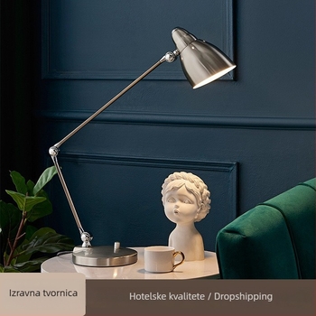 Stolna lampa s dugim ramenom, moderni minimalistički stil, metalna abažur, gumbasti prekidač, napajanje iz utičnice 220V, CRI ≥95, svjetlo za čitanje/učenje