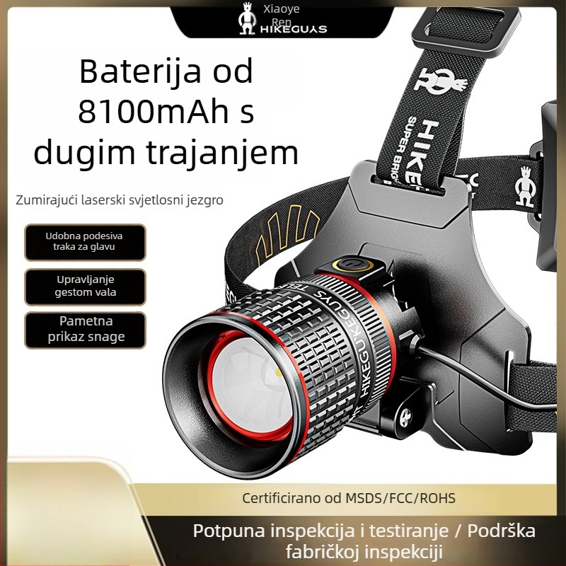 Čelna LED lampica 30W, vodootporna, domet 500 m+, baterija 18650, punjiva, 360° rotacija, ručno napajanje, za noćni ribolov i istraživanje