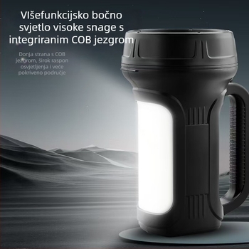 Prijenosna solarna baterijska lampa s ručnim pogonom, LED+COB, 10W, domet 500 m, vanjsko radno osvjetljenje