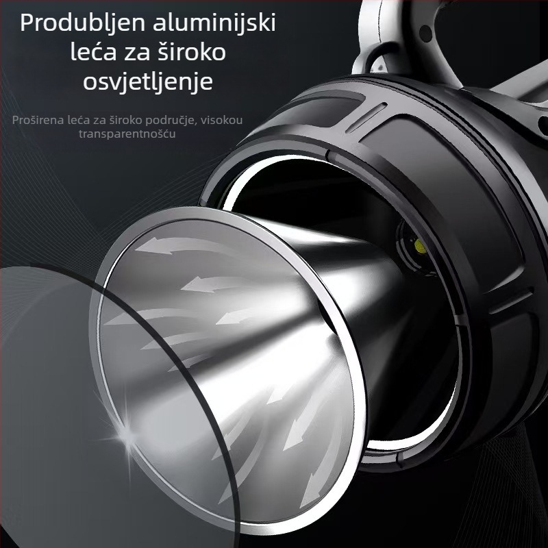 Prijenosna solarna baterijska lampa s ručnim pogonom, LED+COB, 10W, domet 500 m, vanjsko radno osvjetljenje