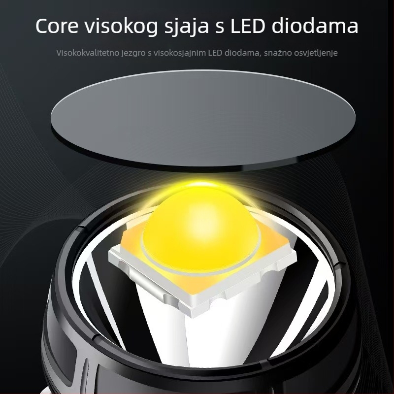 Prijenosna solarna baterijska lampa s ručnim pogonom, LED+COB, 10W, domet 500 m, vanjsko radno osvjetljenje