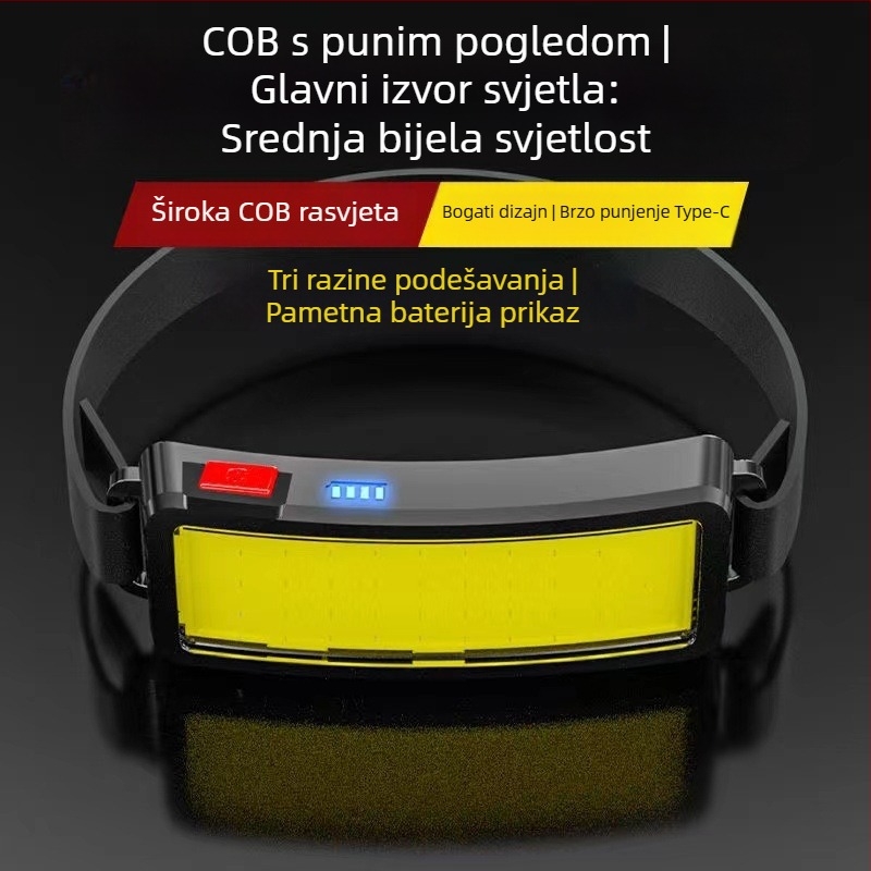 Čelna COB LED svjetiljka, 10W, 1200mAh, USB-C punjenje, vodootporna, domet 200–500 m