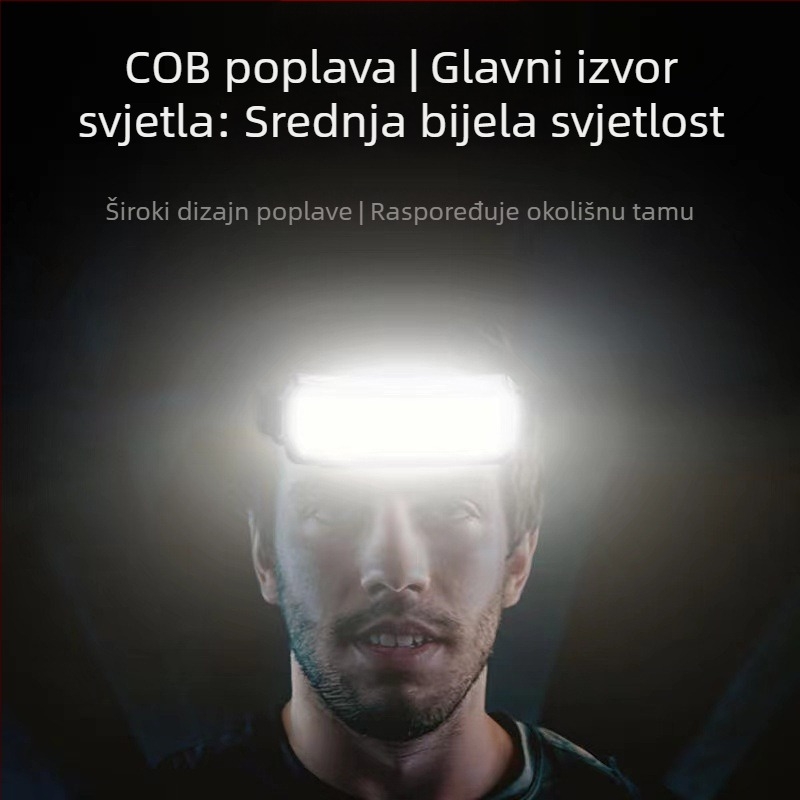 Čelna COB LED svjetiljka, 10W, 1200mAh, USB-C punjenje, vodootporna, domet 200–500 m