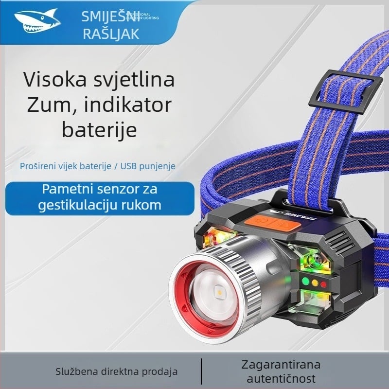 Nova punjiva LED čelna svjetiljka s prepoznavanjem gesti, rudarsko svjetlo, baterija 800mAh, Type-C punjenje, domet 100–200 m