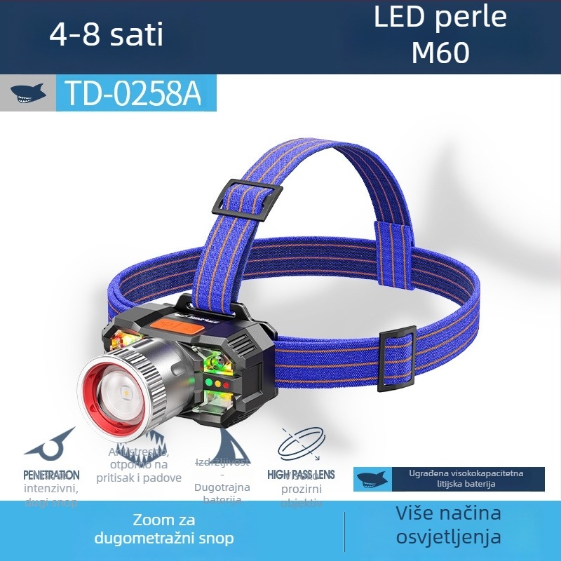 Nova punjiva LED čelna svjetiljka s prepoznavanjem gesti, rudarsko svjetlo, baterija 800mAh, Type-C punjenje, domet 100–200 m