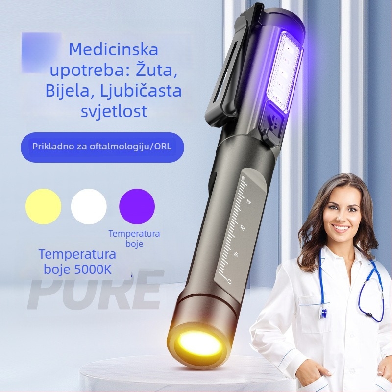 Mini LED svjetiljka za olovku s tri LED izvora, tijelo od aluminijske legure, 5W, napajanje baterijom