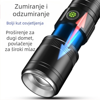 P50 Vanjska LED radna svjetiljka, 20W, Punjiva, teleskopski zoom, aluminijsko kućište, 4000mAh/2600mAh, domet 200–500 m