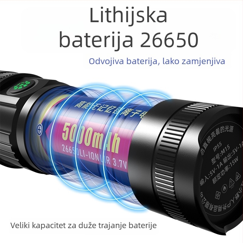 P50 Vanjska LED radna svjetiljka, 20W, Punjiva, teleskopski zoom, aluminijsko kućište, 4000mAh/2600mAh, domet 200–500 m