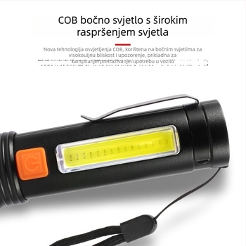 LED svjetiljka s COB bočnim svjetlom, aluminijska legura, 1500 lumena, punjiva uz punjač, 360° rotacija