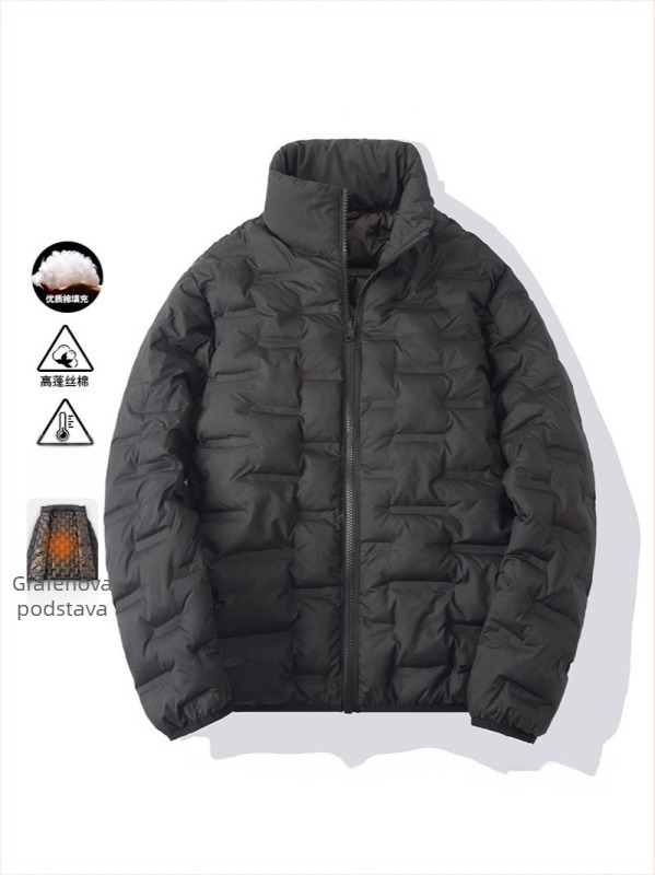 Zimska pamučna jakna s punjenjem od bijelog pačjeg pera, stojeći ovratnik, zip, jednobojna