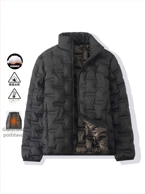 Zimska pamučna jakna s punjenjem od bijelog pačjeg pera, stojeći ovratnik, zip, jednobojna