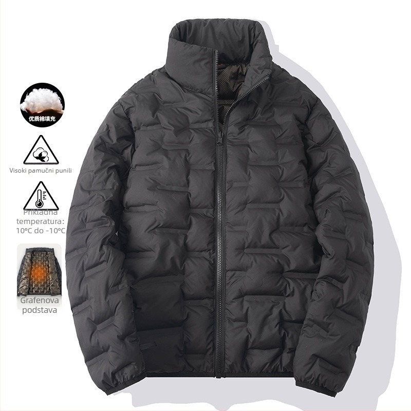 Zimska pamučna jakna s punjenjem od bijelog pačjeg pera, stojeći ovratnik, zip, jednobojna