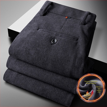 Muške hlače s labavim krojem, visokim strukom, zatvaračem, chenille tkanina, poliester 97%, jednobojne