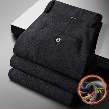 Muške hlače s labavim krojem, visokim strukom, zatvaračem, chenille tkanina, poliester 97%, jednobojne