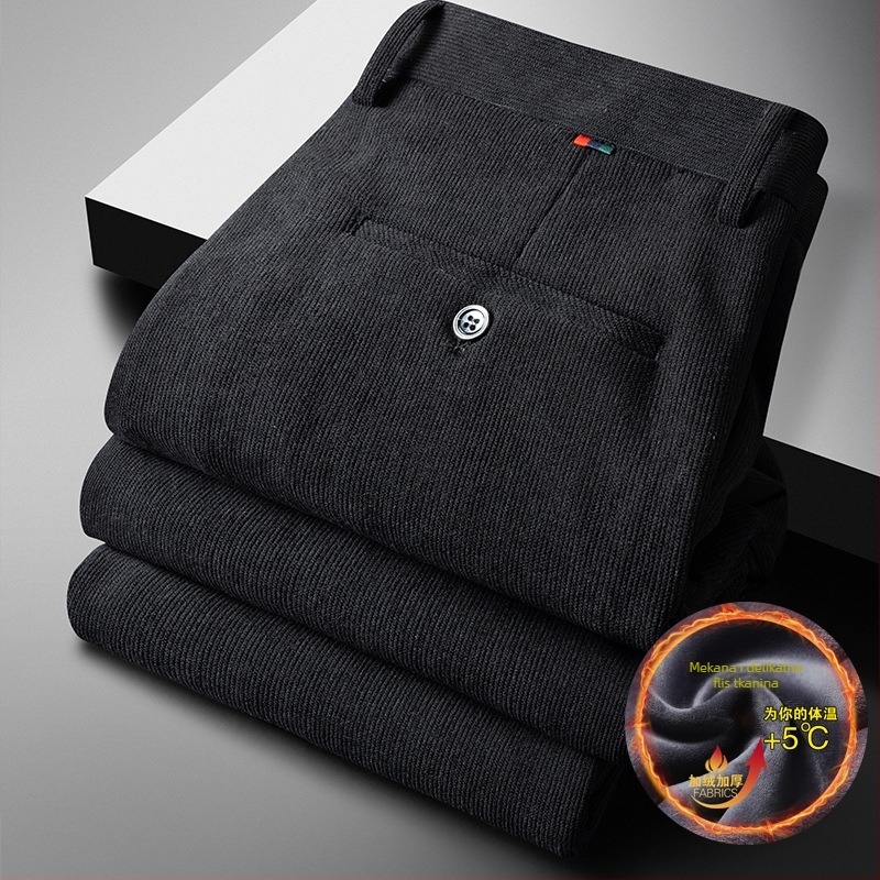 Muške hlače s labavim krojem, visokim strukom, zatvaračem, chenille tkanina, poliester 97%, jednobojne