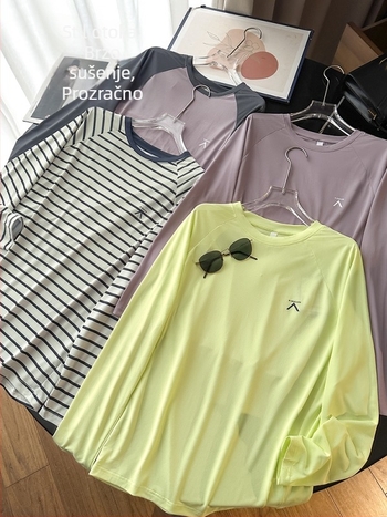 Ženska sportska majica s dugačkim rukavima, Chenille i Spandex, okrugli izrez