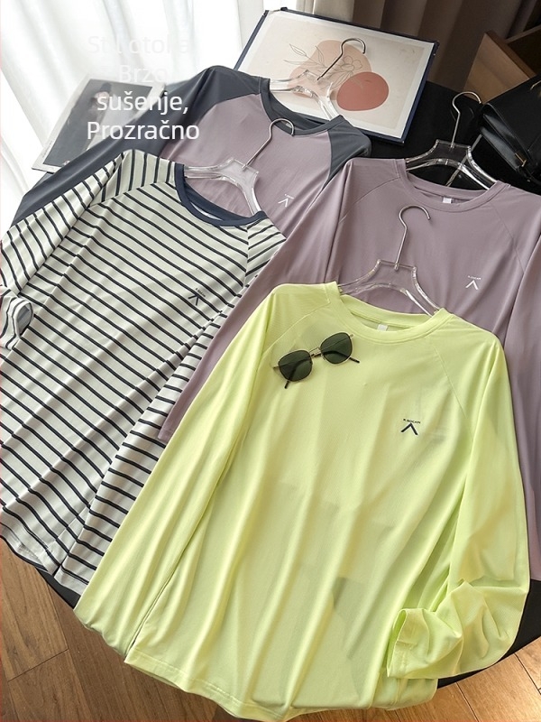 Ženska sportska majica s dugačkim rukavima, Chenille i Spandex, okrugli izrez