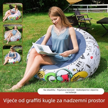 Naduvljivo ležaljko s graffiti dizajnom i flokiranom površinom; težina 1 kg, nosivost 150 kg, način napuhavanja ručna pumpa