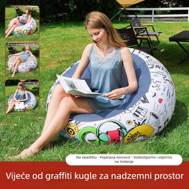 Naduvljivo ležaljko s graffiti dizajnom i flokiranom površinom; težina 1 kg, nosivost 150 kg, način napuhavanja ručna pumpa