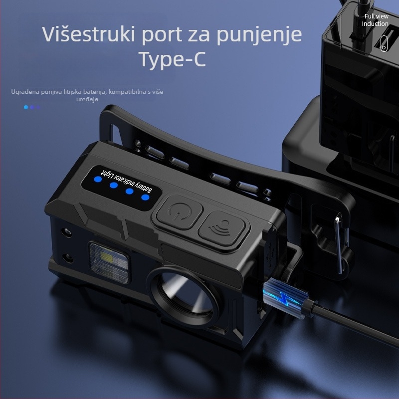 Čelna lampa sa senzorom LED 5W, ugrađena baterija od 800 mAh, punjiva, domet 100–200 m