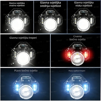 LED čelna svjetiljka, 5W, ugrađena 3000mAh baterija, uključeno punjač, domet zrake 100–200 m
