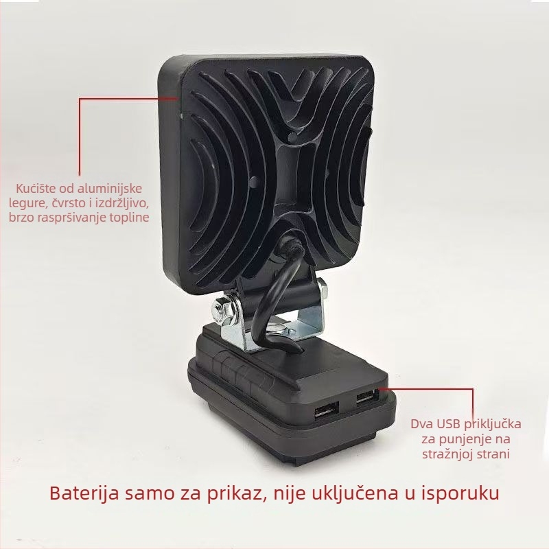 Vanjska radna svjetiljka s univerzalnim napajanjem 12–80V, 64W LED visoke snage, kompatibilna s Makita baterijom, napajana baterijom, flood svjetlo