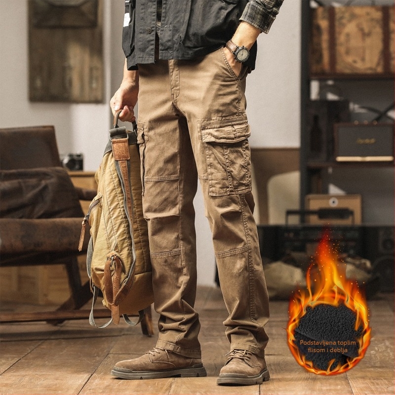 Muške radne hlače casual, 97,5% pamuk, ravni kroj, srednje visine struka, više džepova, zatvarač