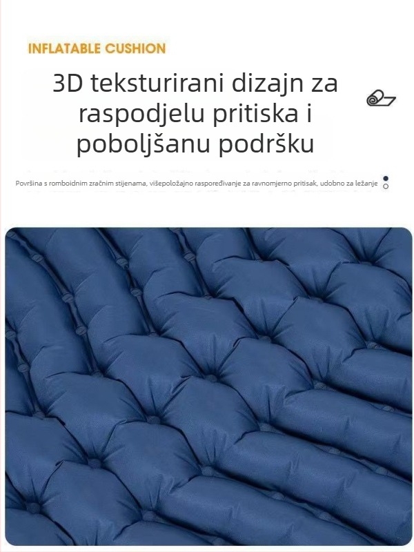 Dvostruko napuhivački kamping ležaljka s ugrađenom pumpom, dvostruka konstrukcija, težina 1,55 kg, nosivost 350 kg, površina od kompozitnog platna