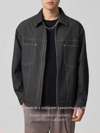 Muška jakna od pamukasto-mješavine, rever ovratnik, zip, prilagodljiv kroj, jesen 2025