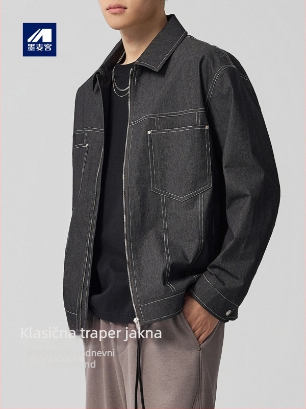 Muška jakna od pamukasto-mješavine, rever ovratnik, zip, prilagodljiv kroj, jesen 2025