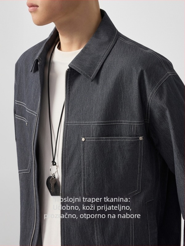 Muška jakna od pamukasto-mješavine, rever ovratnik, zip, prilagodljiv kroj, jesen 2025