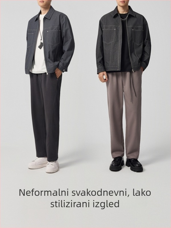 Muška jakna od pamukasto-mješavine, rever ovratnik, zip, prilagodljiv kroj, jesen 2025