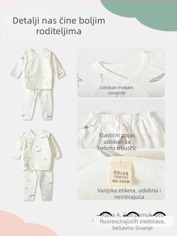 Pamukasti set pidžama za novorođenče, dugi rukavi, sve sezone, mekana obrada