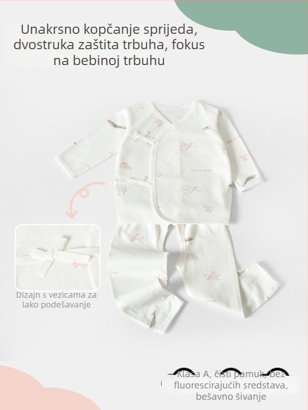 Pamukasti set pidžama za novorođenče, dugi rukavi, sve sezone, mekana obrada