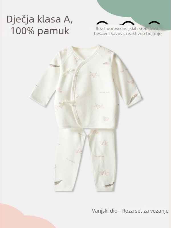 Pamukasti set pidžama za novorođenče, dugi rukavi, sve sezone, mekana obrada