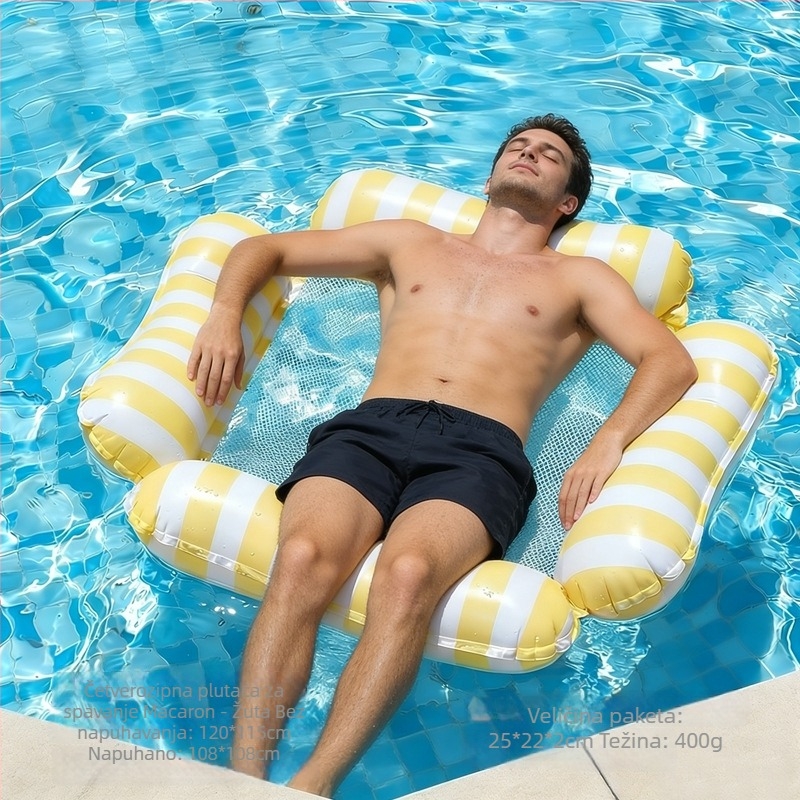 Naduvani PVC ležaljka za vodu, s preklopnim naslonom, prugast dizajn, plutajući raft s četiri cijevi