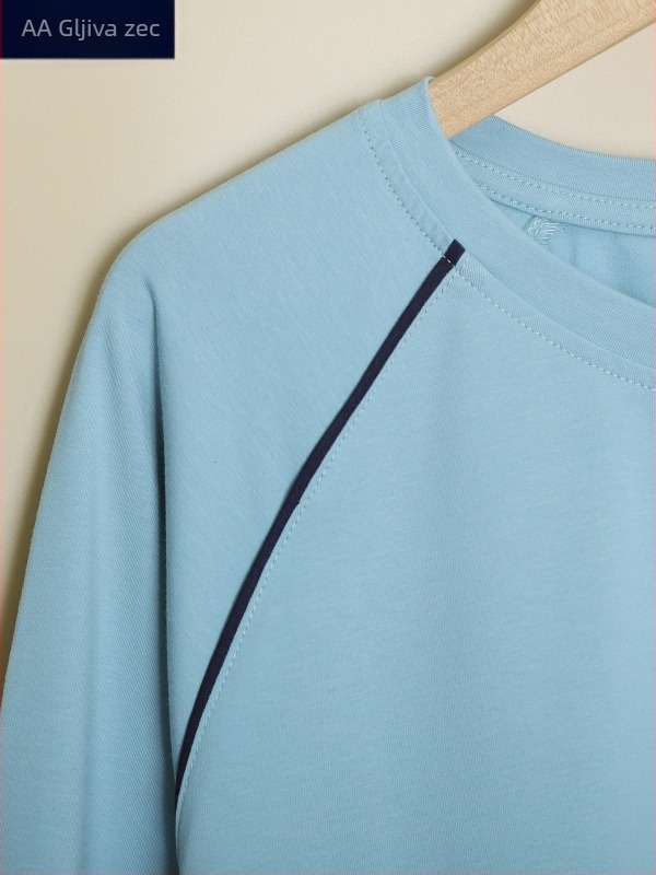 Dječji pamučni termalni set za dječake – tanak, ležernog kroja top i hlače, okrugli ovratnik, proljeće–jesen, 95% pamuk.