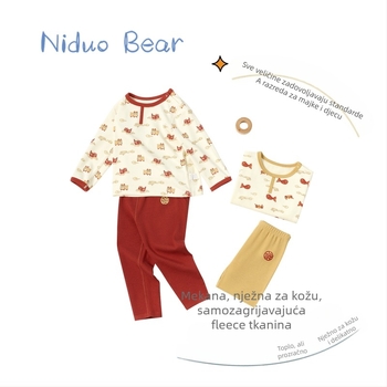 Nido Bear zimski dječji termalni komplet donjeg rublja – gornji dio s okruglim izrezom i hlače, životinjski uzorak, De Velvet tkanina, 38% viskoze