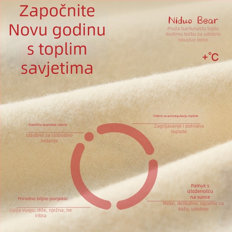 Nido Bear zimski dječji termalni komplet donjeg rublja – gornji dio s okruglim izrezom i hlače, životinjski uzorak, De Velvet tkanina, 38% viskoze