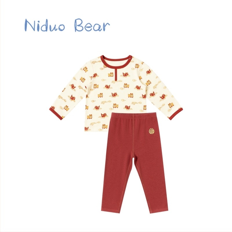 Nido Bear zimski dječji termalni komplet donjeg rublja – gornji dio s okruglim izrezom i hlače, životinjski uzorak, De Velvet tkanina, 38% viskoze