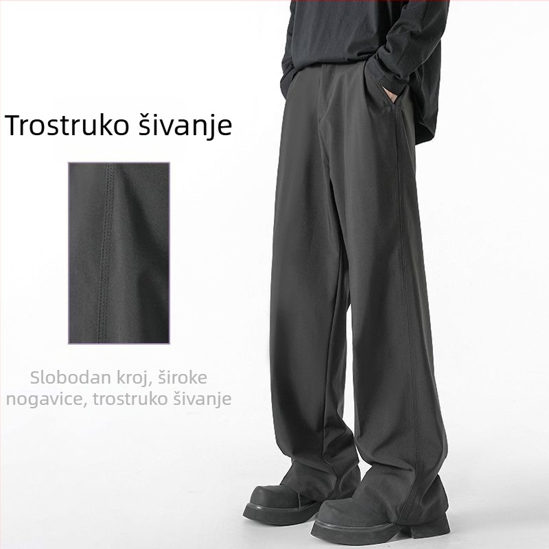 Muške hlače od baršuna s flis podstavom, visokim strukom, širokim krojem, dugačke, casual hlače od mješavine vlakana bambusa, svile i poliestera, mikroelastične