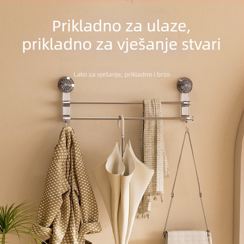 Držač za ručnike s dvostrukom šipkom i vakuumskim pričvršćivanjem – kupaonsko skladište s kukama, dvostruka uporaba za suhe i mokre ručnike; materijali: plastika i nehrđajući čelik; 60 komada u kutiji.