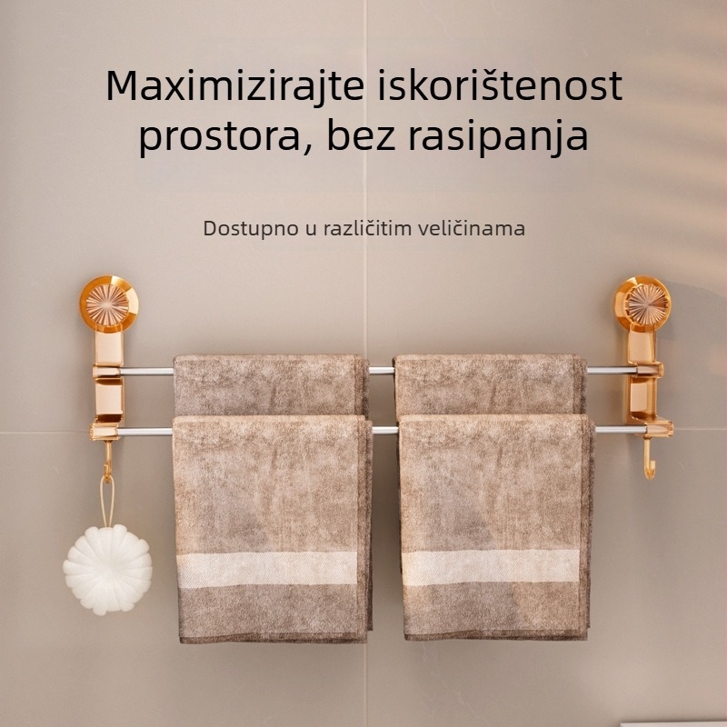 Držač za ručnike s dvostrukom šipkom i vakuumskim pričvršćivanjem – kupaonsko skladište s kukama, dvostruka uporaba za suhe i mokre ručnike; materijali: plastika i nehrđajući čelik; 60 komada u kutiji.