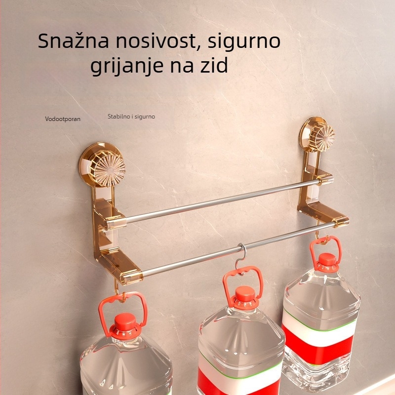 Držač za ručnike s dvostrukom šipkom i vakuumskim pričvršćivanjem – kupaonsko skladište s kukama, dvostruka uporaba za suhe i mokre ručnike; materijali: plastika i nehrđajući čelik; 60 komada u kutiji.