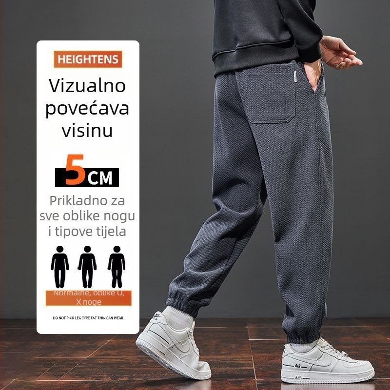 Muške pletene jogger hlače za zimu, ravnog kroja, srednji pojas, zatvarač, podstava od velura
