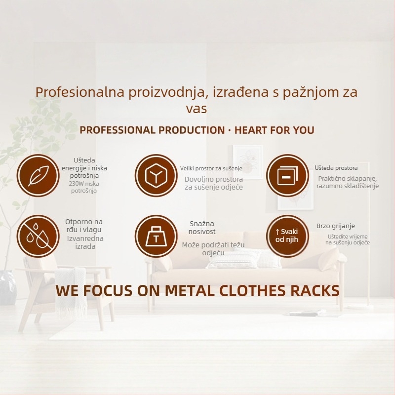 Zidno teleskopsko sušilo za odjeću, od nehrđajućeg čelika i aluminijske legure, sklopno