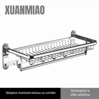 Kupaonski regaľ od nehrđajućeg čelika 304, sklopiva mrežasta košara za pohranu, zidni, dvostruki nivo, držač ručnika
