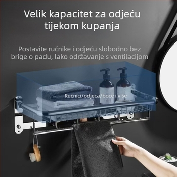 Kupaonski regaľ od nehrđajućeg čelika 304, sklopiva mrežasta košara za pohranu, zidni, dvostruki nivo, držač ručnika